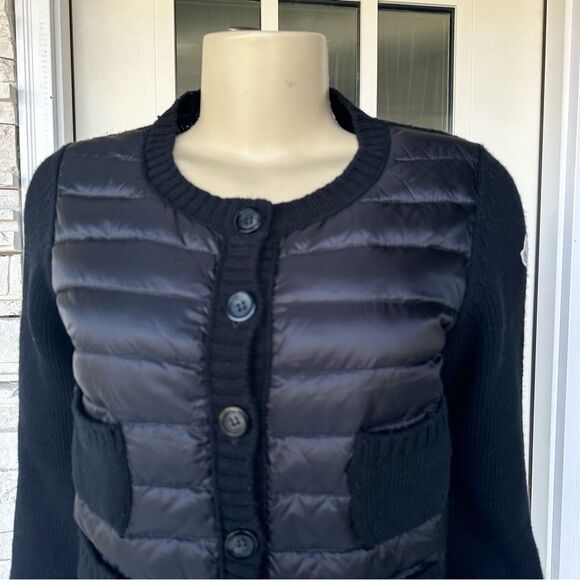 Moncler Maglione Tricot Alla Coreana Down Padded Wool Cardigan Sz Medium Jacket - Picture 3 of 15
